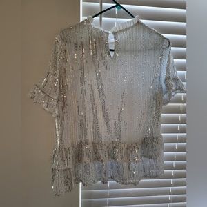Andree silver sequins ruffle top . Large